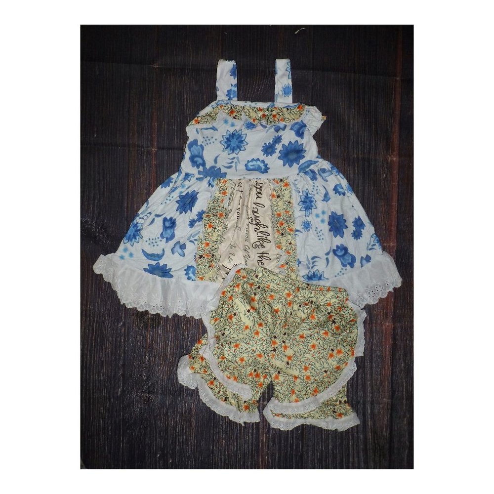 Boutique Baby Girls Multi Print Tunic Dress & Ruffle Shorts Outfit Set